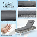 Patio Chaise Lounge PE Wicker Reclining Sun Lounger with 6-Level Adjustable Backrest-Grey-1 Piece