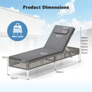 Patio Chaise Lounge PE Wicker Reclining Sun Lounger with 6-Level Adjustable Backrest-Grey-1 Piece