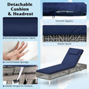 Patio Chaise Lounge PE Wicker Reclining Sun Lounger with 6-Level Adjustable Backrest-Navy-1 Piece