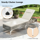 Patio Chaise Lounge PE Wicker Reclining Sun Lounger with 6-Level Adjustable Backrest-White-1 Piece
