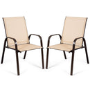 2 Piece Patio Outdoor Camping Chairs Set with Breathable Fabric-Coffee