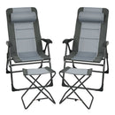 Set Of 4 Patio Dining Chairs And Ottoman With 7-Position Adjustable Backrest-Grey