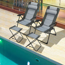 Set Of 4 Patio Dining Chairs And Ottoman With 7-Position Adjustable Backrest-Grey