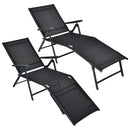 Set of 2 Patio Foldable Chaise Lounge Reclining Chairs with Adjustable Backrest