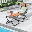 Patio Folding Sling Chair with Ottoman and Removable Cushion