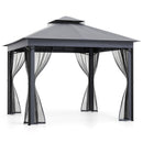 Patio Gazebo Outdoor Double-Roof Canopy Tent With Mesh Netting-Grey