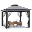Patio Gazebo Outdoor Double-Roof Canopy Tent With Mesh Netting-Grey