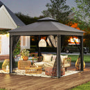 Patio Gazebo Outdoor Double-Roof Canopy Tent With Mesh Netting-Grey