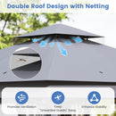 Patio Gazebo Outdoor Double-Roof Canopy Tent With Mesh Netting-Grey