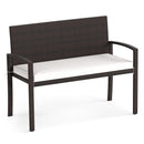 Patio Rattan Loveseat Wicker 2-Seat Bench with Soft Seat Cushion-White