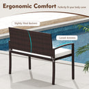 Patio Rattan Loveseat Wicker 2-Seat Bench with Soft Seat Cushion-White