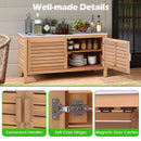 Patio Storage Cabinet 2-Door Acacia Wood Storage Container With Faux Marble Top