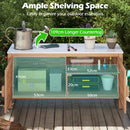 Patio Storage Cabinet 2-Door Acacia Wood Storage Container With Faux Marble Top