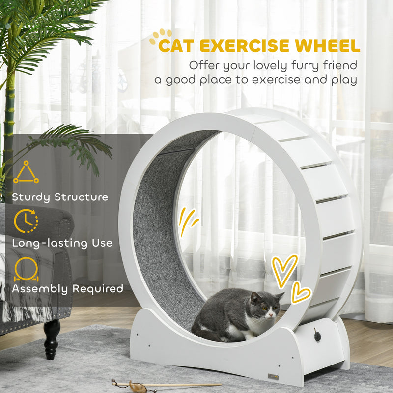 PawHut Cat Treadmill, 30 Inch Wooden Cat Running Wheel With Brake, White