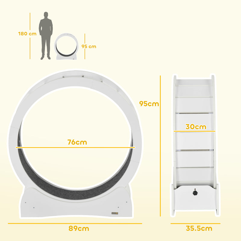 PawHut Cat Treadmill, 30 Inch Wooden Cat Running Wheel With Brake, White