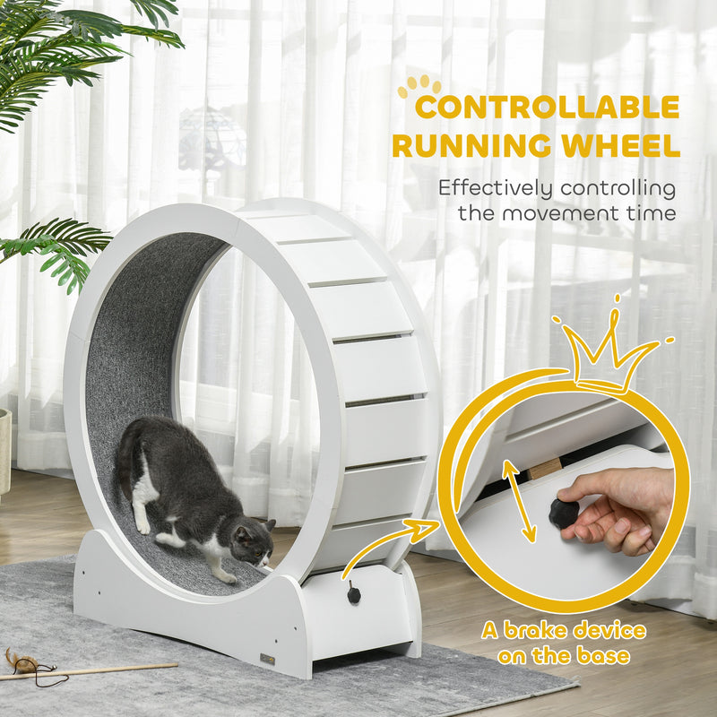 PawHut Cat Treadmill, 30 Inch Wooden Cat Running Wheel With Brake, White