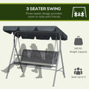Outsunny Metal Swing Chair 3 Seater Patio Bench w/ Canopy, Dark Grey