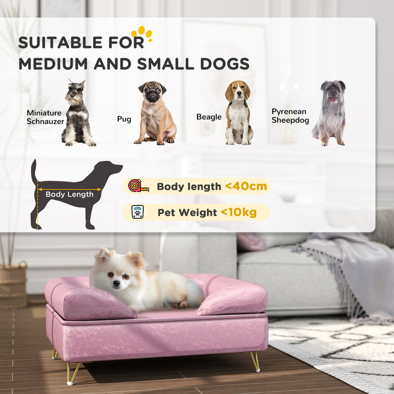 PawHut Dog Sofa Pet Couch W/ Removable Backrest Cushion Washable Cover - Pink