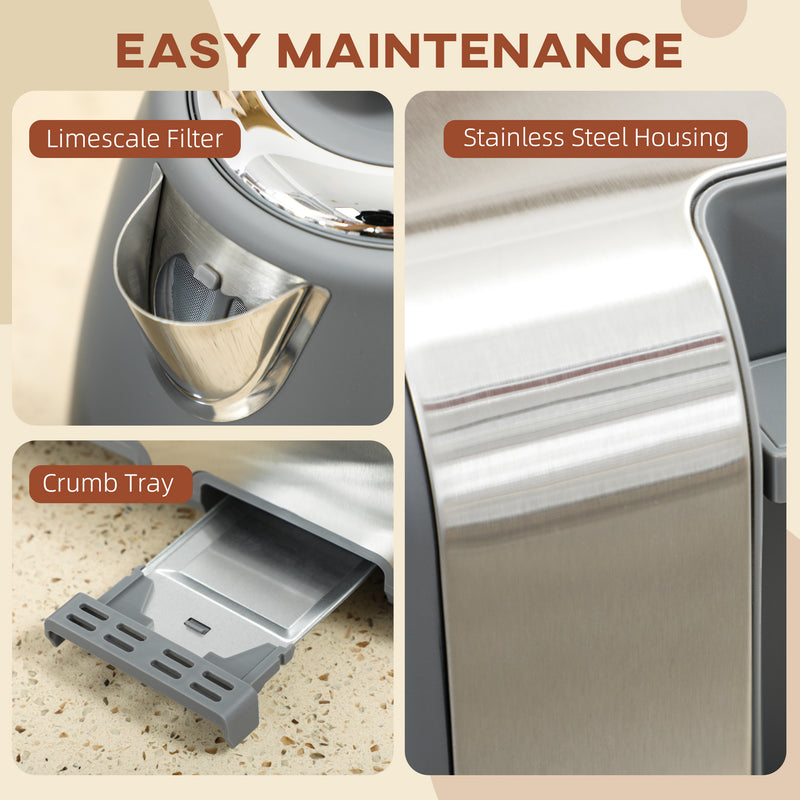 HOMCOM 1.7L 3000W Quick Boil Kettle and 4 Slice Toaster Set Crumb Tray