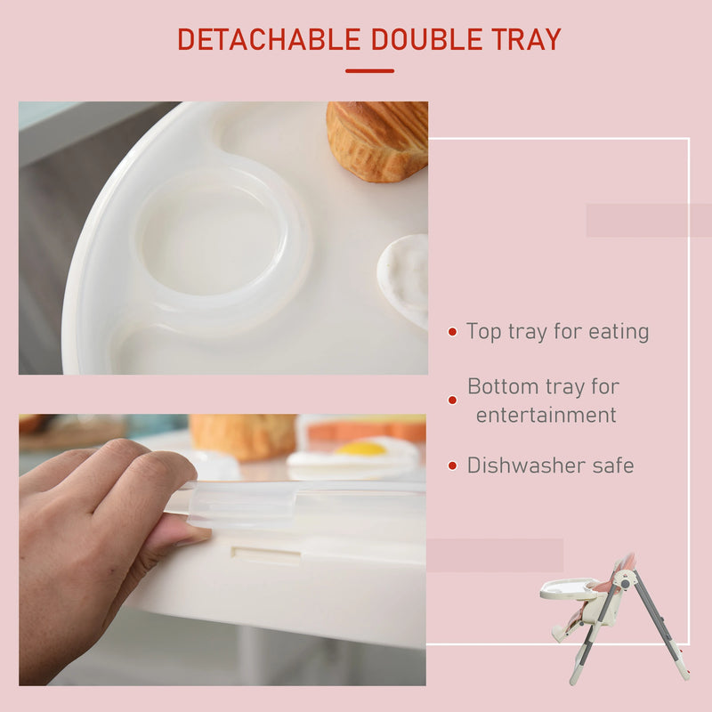 HOMCOM Babies Foldable PU Highchair Pink