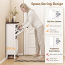 HOMCOM Shoe Cabinet with 2 Flip Drawers, Narrow Shoe Storage Cabinet, White