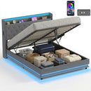 HOMCOM Lift up Storage Bed Frame with RGB LED Lights Dark Grey