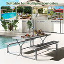 183 cm Picnic Table Bench Set with Umbrella Hole for Patio Garden Yard Poolside Party-Grey