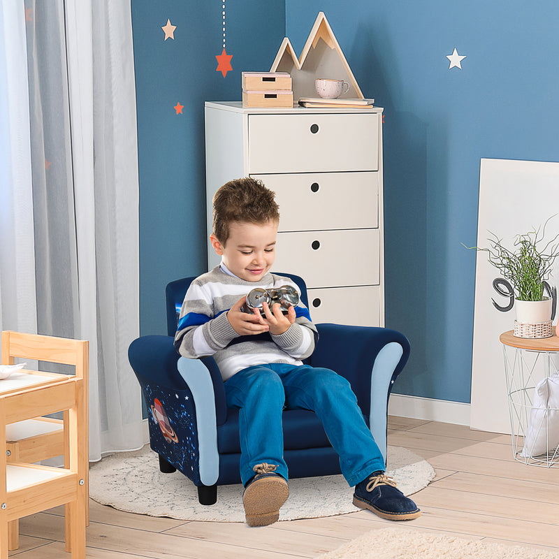 HOMCOM Kids Polyester Upholstered Outer-Space Armchair Blue/Yellow