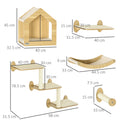 PawHut Cat Wall Furniture Condo Perches Scratch Posts Steps 8 Piece Beige