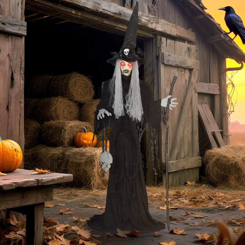Outsunny Voice Activated Halloween Animatronics Standing Witch, Black