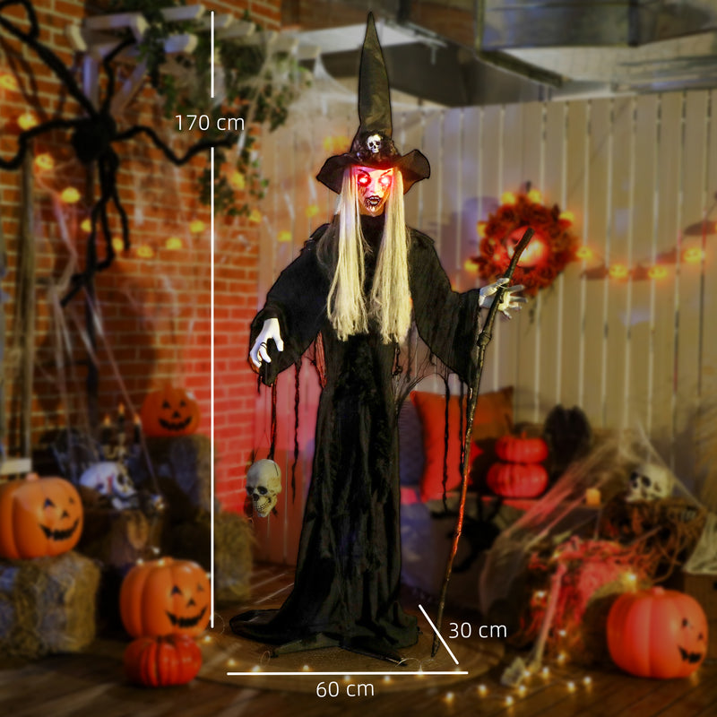 Outsunny Voice Activated Halloween Animatronics Standing Witch, Black
