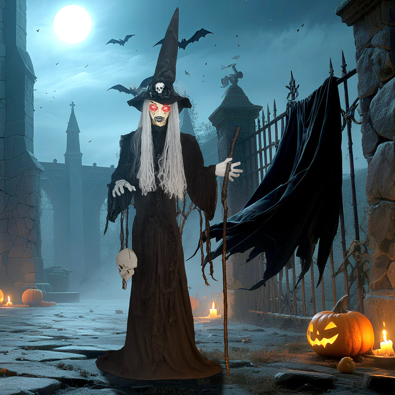 Outsunny Voice Activated Halloween Animatronics Standing Witch, Black