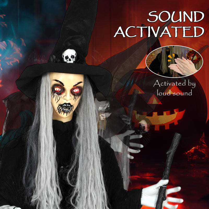 Outsunny Voice Activated Halloween Animatronics Standing Witch, Black