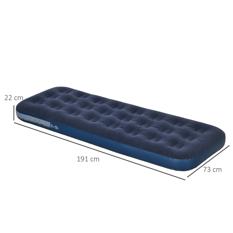 Outsunny Single Air Mattress, Portable Air Bed with Flocked Surface, Blue