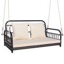 2-Person Patio Wicker Swing Chair with Removable Cushions for Garden, Poolside, Backyard-Off White