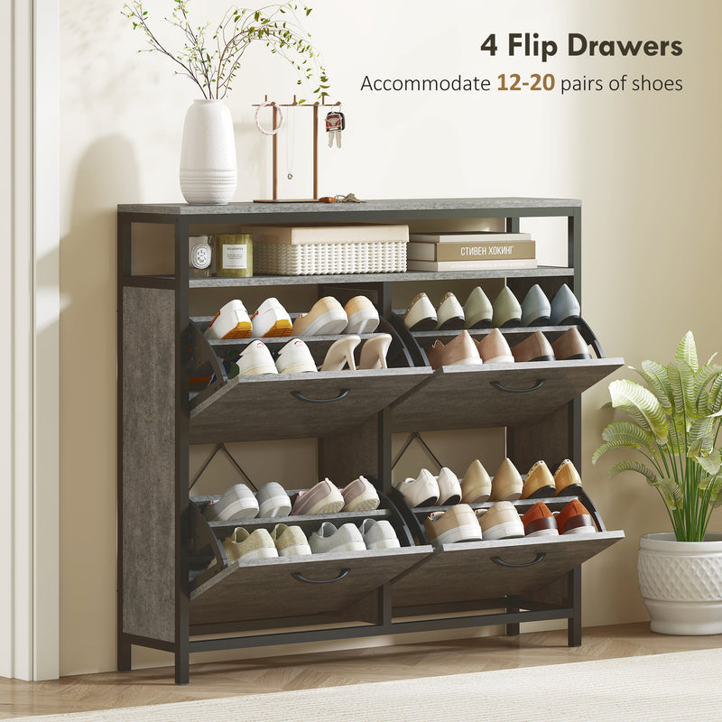 HOMCOM Shoe Cabinet with 4 Flip Drawers, Holds 12-20 Pairs