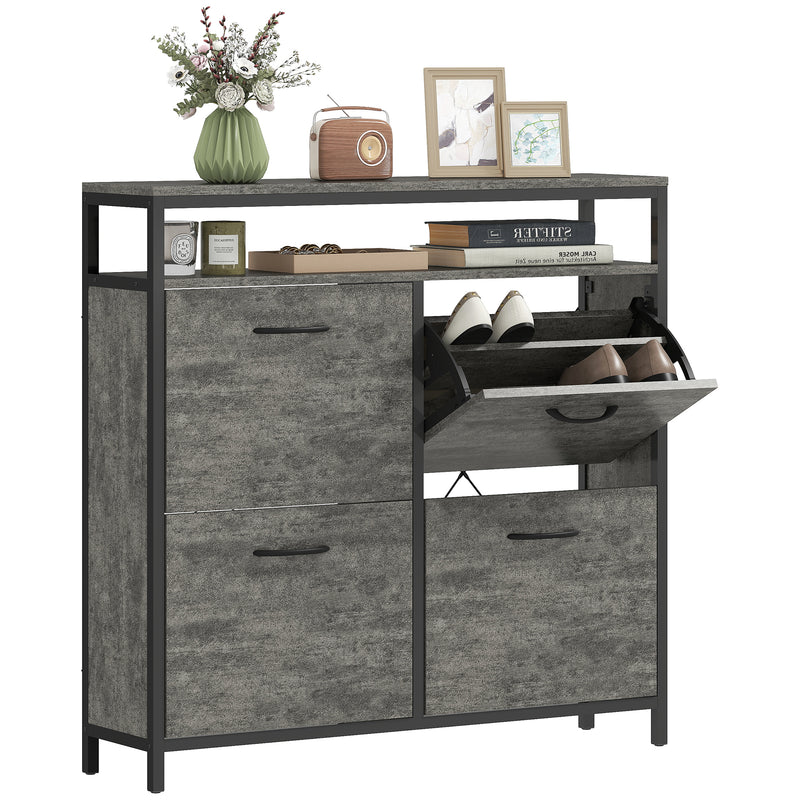HOMCOM Shoe Cabinet with 4 Flip Drawers, Holds 12-20 Pairs