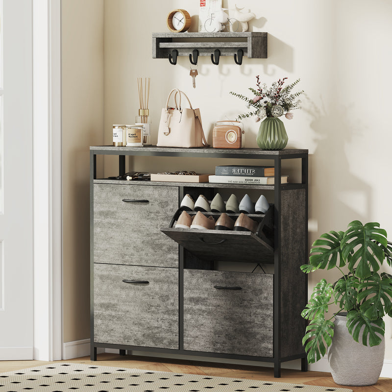 HOMCOM Shoe Cabinet with 4 Flip Drawers, Holds 12-20 Pairs