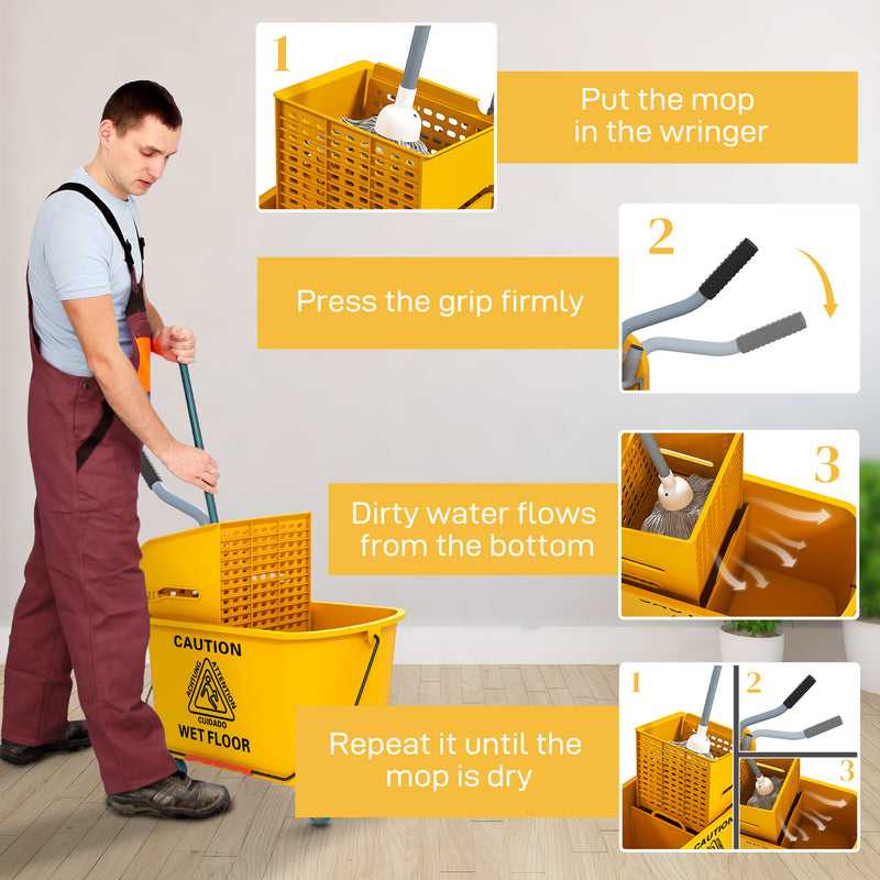 HOMCOM Mop Bucket with Wringer on Wheels for Floor Cleaning 20 Litre Yellow