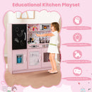 Toddler Pretend Kitchen Playset with Accessories and Simulated Sounds-Cream Pink