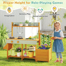 Pretend Mud Kitchen Play Kitchen with Removable Sink and Planter Boxes-Yellow