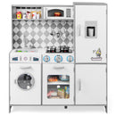 Pretend Play Kitchen with Ice Maker and Cooking Stove for Kids-White