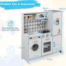 Pretend Play Kitchen with Ice Maker and Cooking Stove for Kids-White