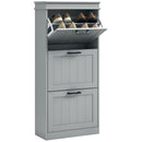 HOMCOM Slim Shoe Storage Cabinet with 3 Flip Drawers for Entryway, Grey