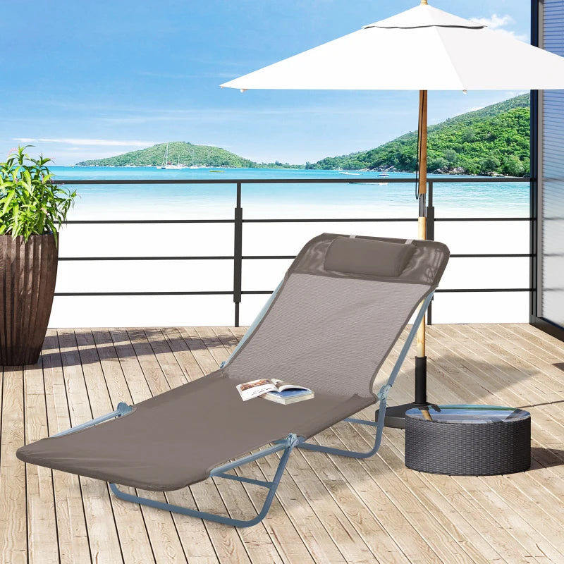 Outsunny Adjustable Sun Bed Lounger - Coffee Brown