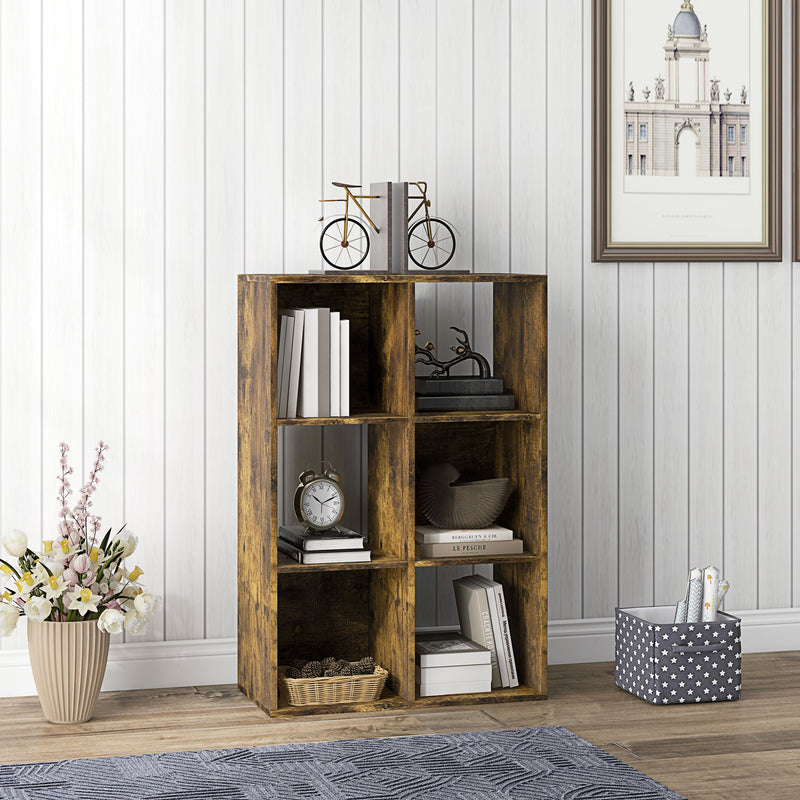 HOMCOM Storage Cabinet Bookcase 6 Cube For Home Office, Rustic Brown