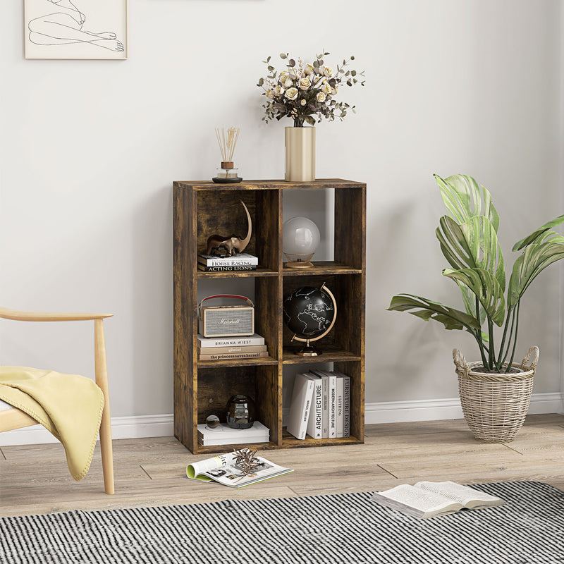 HOMCOM Storage Cabinet Bookcase 6 Cube For Home Office, Rustic Brown