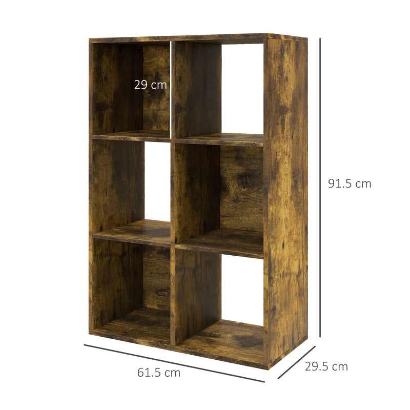 HOMCOM Storage Cabinet Bookcase 6 Cube For Home Office, Rustic Brown