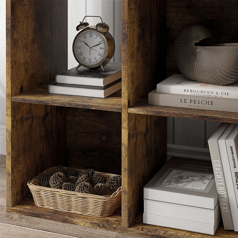 HOMCOM Storage Cabinet Bookcase 6 Cube For Home Office, Rustic Brown