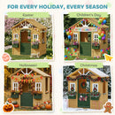 AIYAPLAY Outdoor Playhouse, Wooden Wendy House with Door, 2 Flower Boxes
